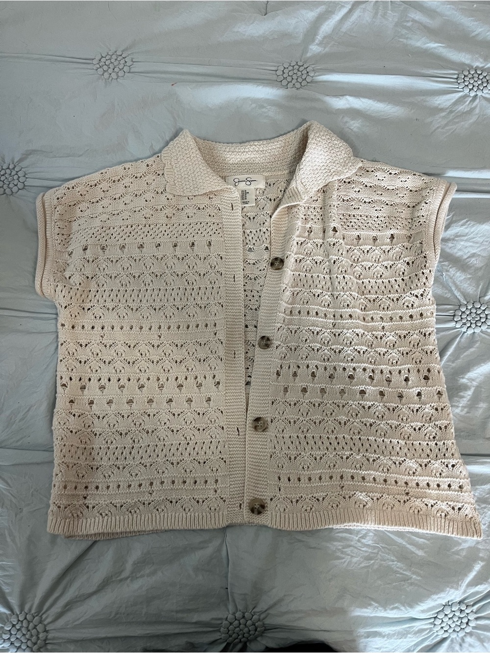 Cream Crochet Vest with Button Front